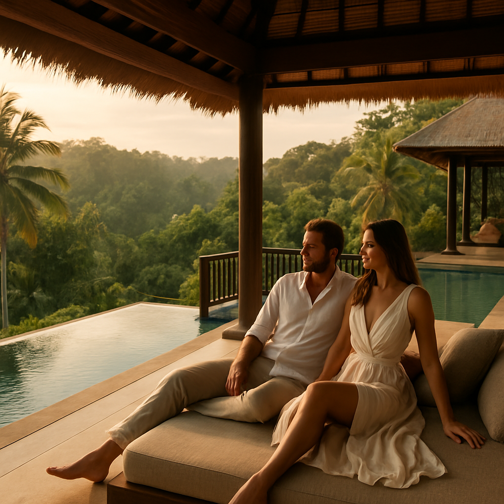 A couple relaxing at a luxury Bali villa